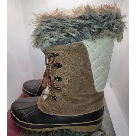 KHOMBU Nordic 2 Snow Boots Womens Size 10 Brown Suede Rubber Winter Faux Fur - Picture 1 of 13